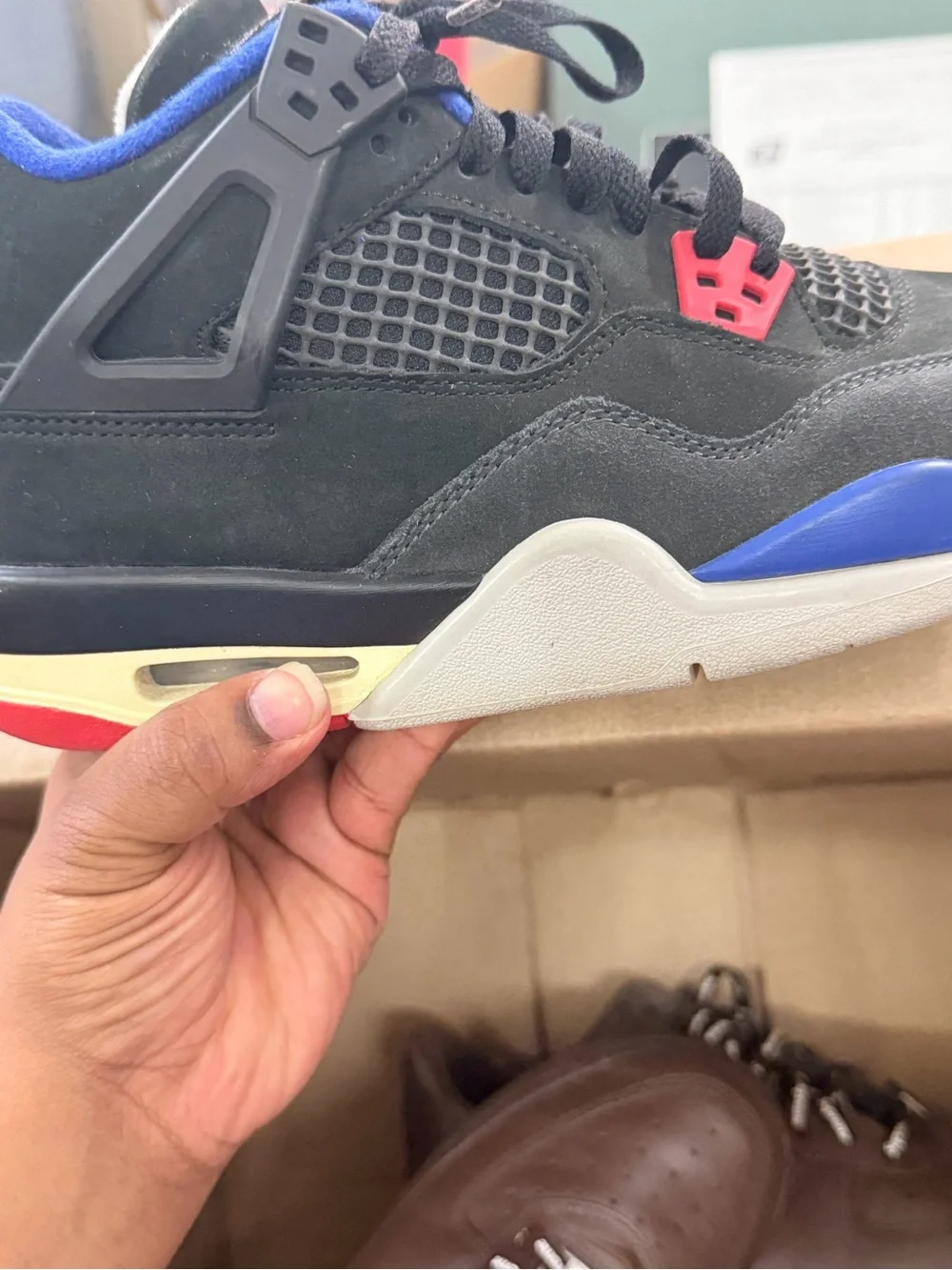 Jordan Men's Black Sneakers with Royal Blue and Red Accents